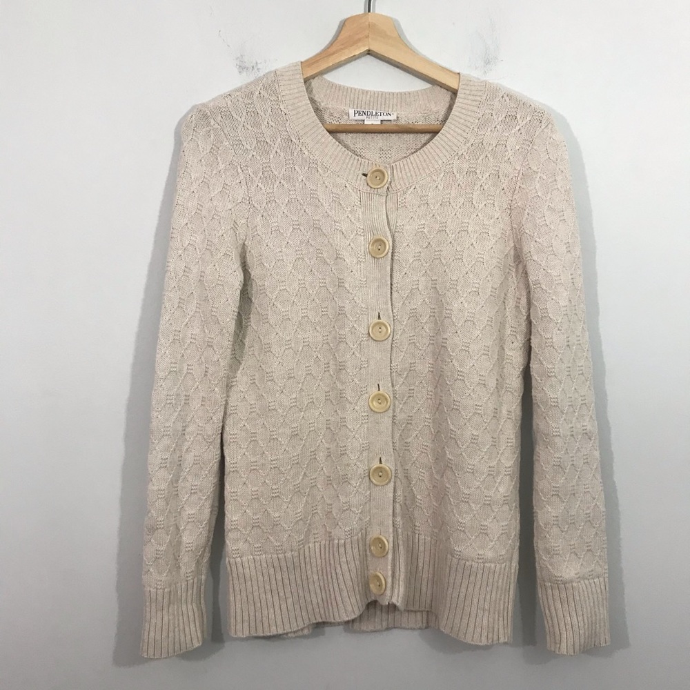 Pendleton Cable Knit Sweater Cardigan Women's S Cream Button Down